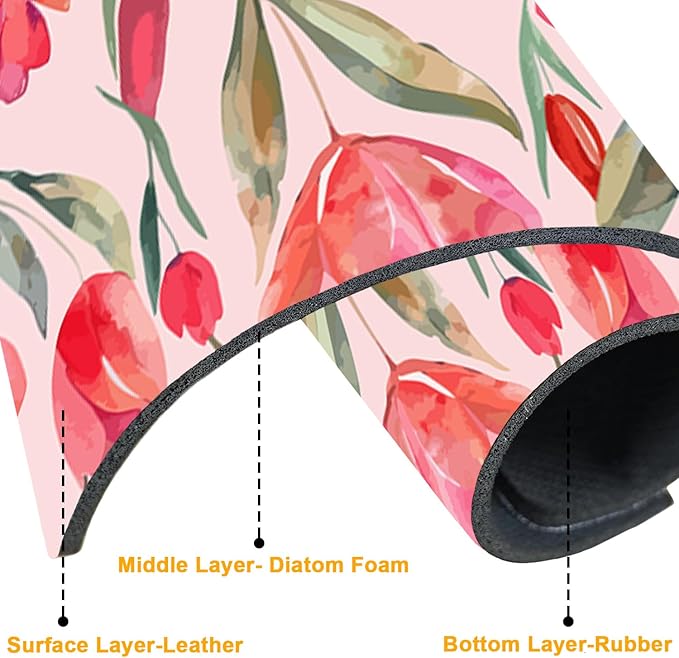 2 Pack Watercolor Tulips Sink Faucet Absorbing Mat Pink Tulips Super Absorbent - Image 3