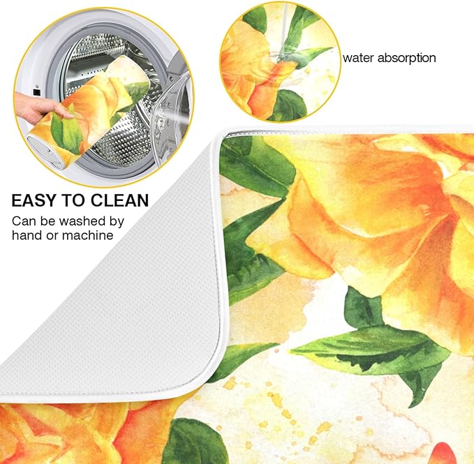 Tarity Watercolor Yellow Rose Dish Drying Mat - Image 2