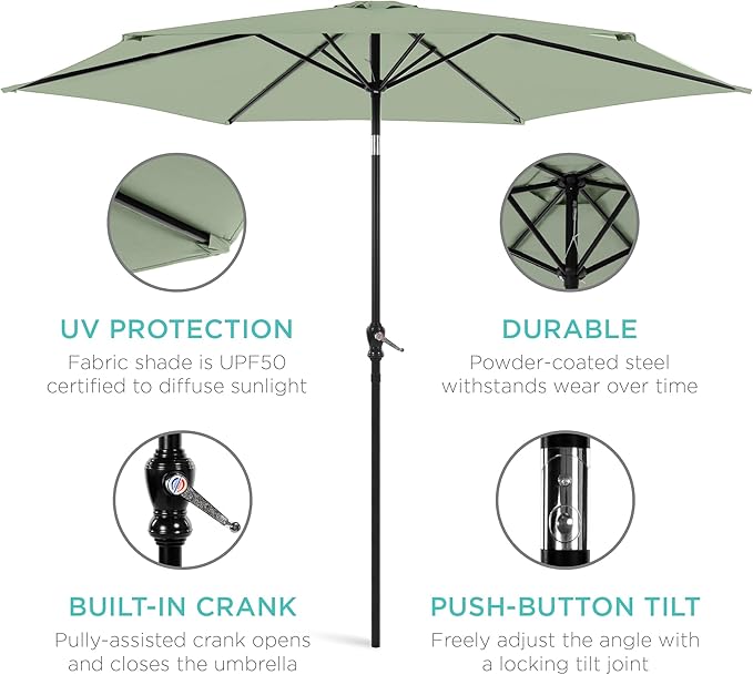 Best Choice Products 10ft Outdoor Table Compatible Steel Polyester Market Patio Umbrella w/Crank and Easy Push Button Tilt - Image 5