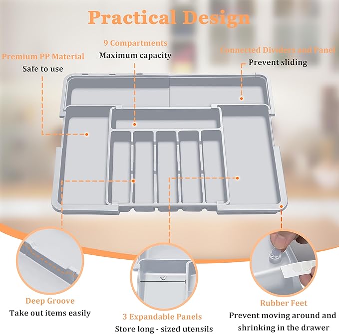 Silverware Organizer Expandable Kitchen Drawer Organizer Adjustable 22"x 19" - Image 8