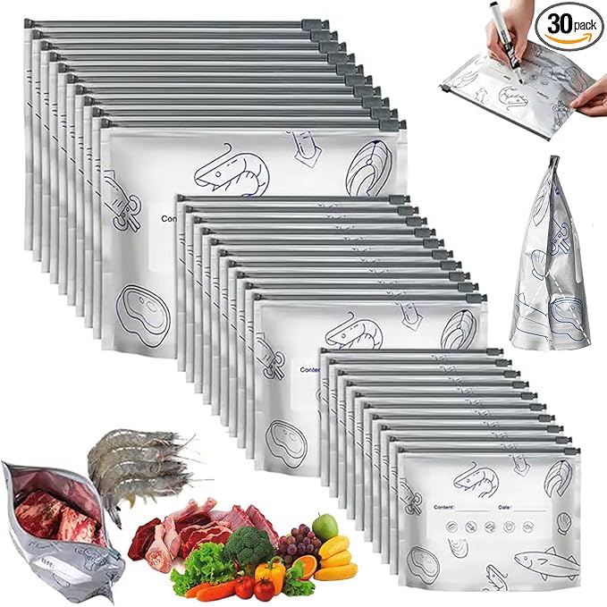 30Pcs Reusable Aluminum Foil Sealable Storage Bags, 2025 New Vacuum Zipper by Unknown