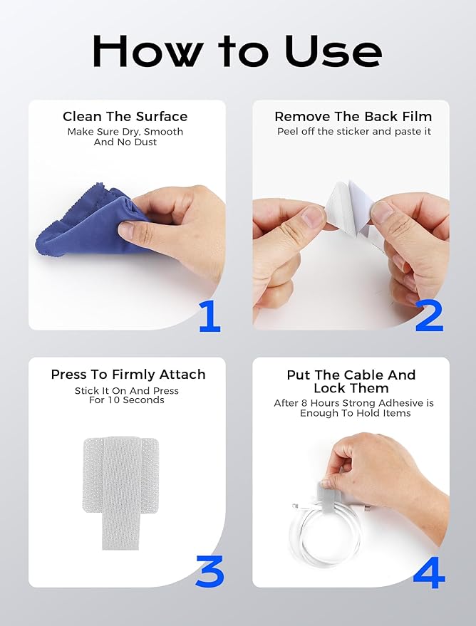 Adhesive Wire Management, Adjustable Cable Straps, Sticky-Back Cord Organizer - Image 7