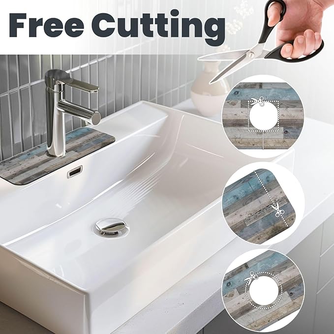 Vintage Rustic Farmhouse Blue Wood Kitchen Sink Splash Guard Faucet Mat 1 Pcs - Image 3