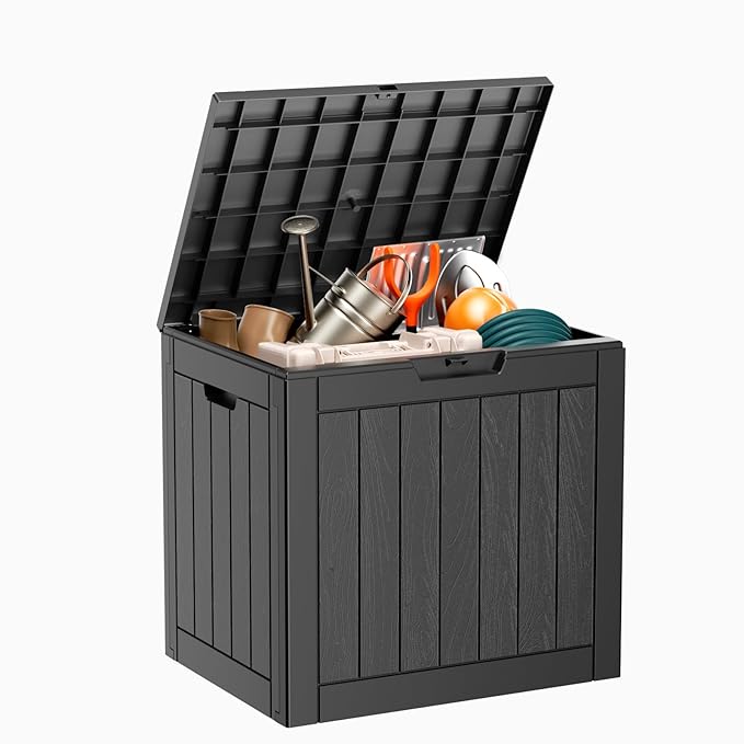 31 Gallon Resin Deck Box, Lockable Patio Outdoor Storage Box for Furniture, Garden Tools and Tools Storage, Waterproof Outside Storage Boxes - Black - Image 7