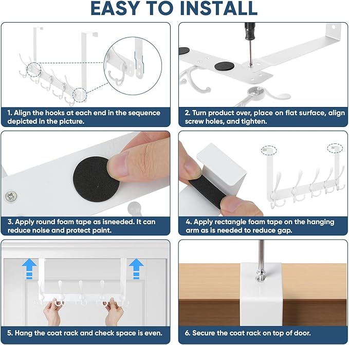 TICONN Over The Door Hooks, 5 Heavy Duty Tri Coat Rack All Metal Coat Hanger - Image 4
