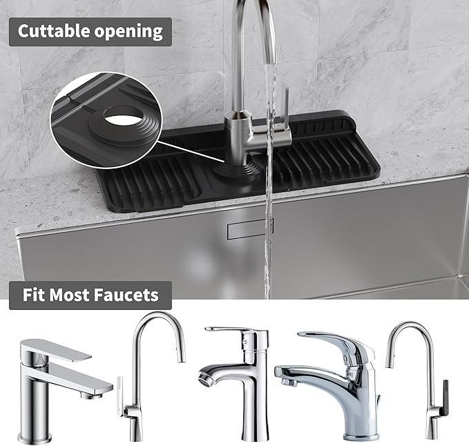 WAFT YEARN 14X5 Inch Silicone Durable Faucet Mat Kitchen Sink Splash Guard - Image 4