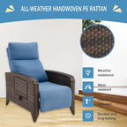 Upgraded Outdoor Recliner Chair, Reclining Patio Chairs with Adjustable Back up to 150°Lay Flat and Extended Footrest, Wicker Recliner Chairs with Flip Table and Removable Olefin Cushion - Image 6