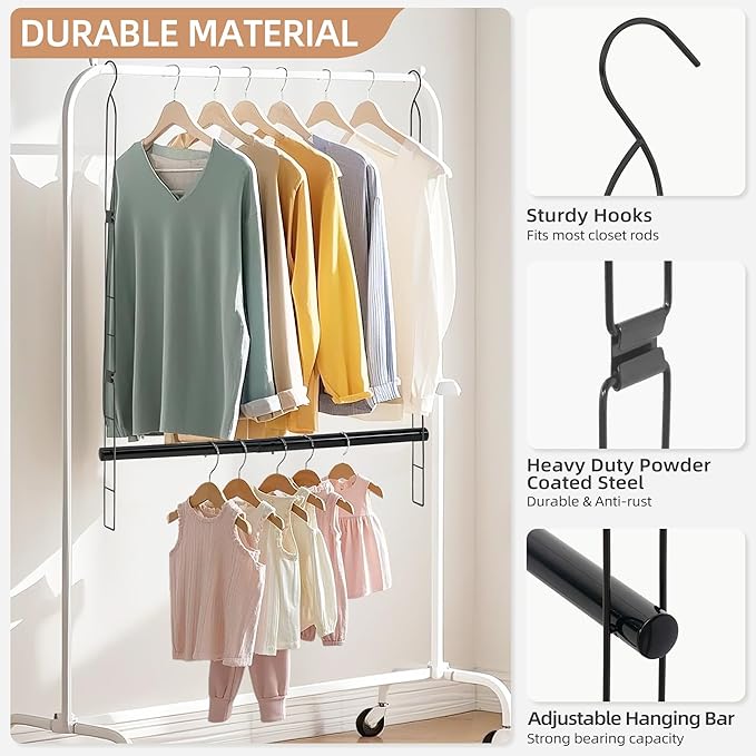 STORAGE MANIAC Hanging Closet Rod, Adjustable Width and Height Closet Hanging - Image 3