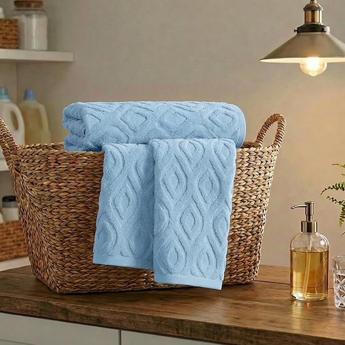 Artoid Mode 2 Pcs Light Blue 3D Diamond Grid Jacquard Hand Towels - Image 5