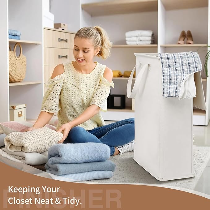 Slim Laundry Basket with Lid and Handles, Foldable Laundry Basket - Image 5
