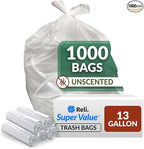 Reli. SuperValue 13 Gallon Trash Bags | 1000 Count Bulk | Tall Kitchen | Can by Reli