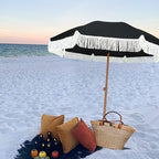 AMMSUN 7ft Patio Umbrella with Fringe Outdoor Tassel Umbrella UPF50+ Premium Steel Pole and Steel Ribs Push Button Tilt, Black - Image 7