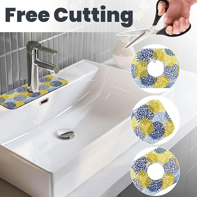 Dahlia Floral Colorful Flower Kitchen Sink Splash Guard Faucet Mat Super - Image 3