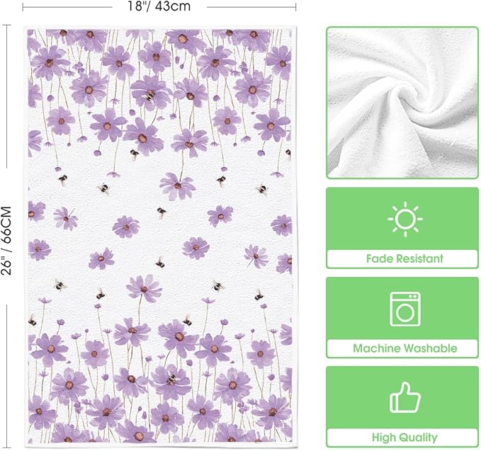 Artoid Mode Purple Flowers Bee Hello Sunshine Summer Kitchen Towels Dish Towels - Image 6
