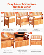 VEVOR Outdoor Storage Bench, 2-Person Wooden Storage Bench, 33 Gallons Deck Box with Side Handle, Supports up to 705 lbs, Weatherproof Outdoor Seating & Porch Decor, for Patio Garden Balcony Yard - Image 7