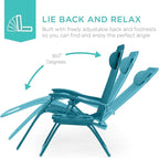 Best Choice Products Set of 2 Adjustable Steel Mesh Zero Gravity Lounge Chair Recliners w/Pillows and Cup Holder Trays - Peacock - Image 3