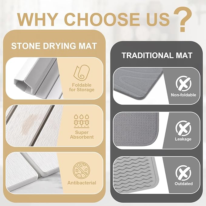Stone Dish Drying Mat for Kitchen Counter, 23x15.3 Inch Large Fast-Absorbing - Image 6