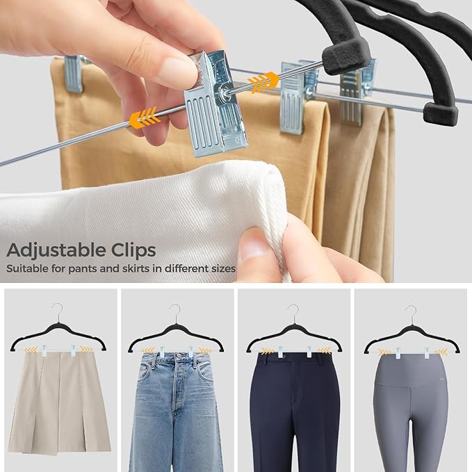 HOUSE DAY Velvet Hangers with Adjustable Clips 30 Pack, Non-Slip Suit Organizer - Image 6