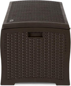 Suncast Outdoor Storage Box - 73 Gallon Mocha Brown Deck Box for Patio, Waterproof Outdoor Storage Bench, Resin Wicker Style, Heavy-Duty, Lockable Lid for Cushions, Shoes, Pool & Garden Gear - Image 8