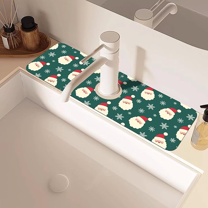 Christmas Kitchen Sink Splash Guard Mat Santa Claus and Snowflakes Sink Splash - Image 2