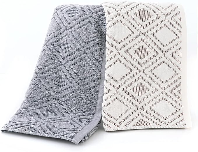 Pidada Bath Towel Diamond Pattern 100% Cotton Absorbent Soft Decorative Towel - Image 5