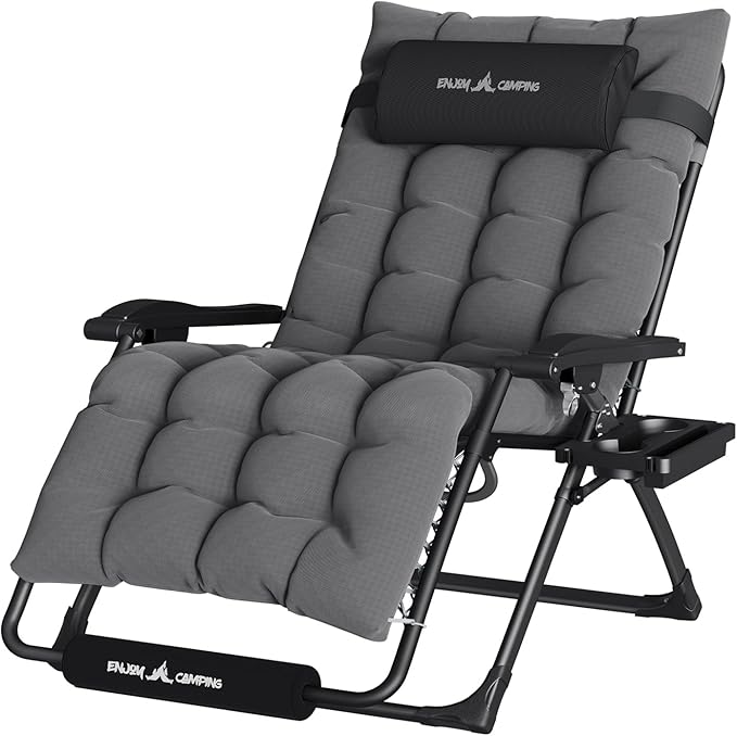 UDPATIO Oversized Zero Gravity Chair 29In XL Patio Reclining Chair with Cushion, Outdoor Folding Recliner with Pillows|Cup Holder|Foot Rest|Padded Headrest, Dark Grey, Support 500LB by UDPATIO
