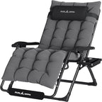 UDPATIO Oversized Zero Gravity Chair 29In XL Patio Reclining Chair with Cushion, Outdoor Folding Recliner with Pillows|Cup Holder|Foot Rest|Padded Headrest, Dark Grey, Support 500LB by UDPATIO