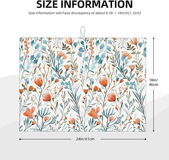 Burnt Orange Teal Floral Dish Drying Mats - Image 7