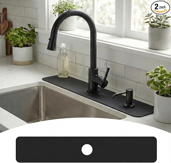 33" Lx5.5 W Long Kitchen Sink Faucet Mat: Customizable Black Splash Guard by EazziSwitch