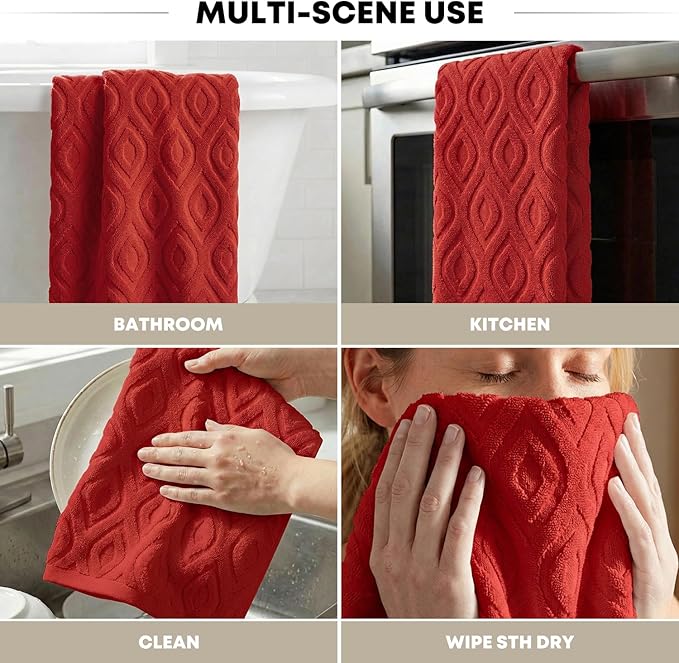 Artoid Mode 2 Pcs Red 3D Diamond Grid Jacquard Hand Towels - Image 6
