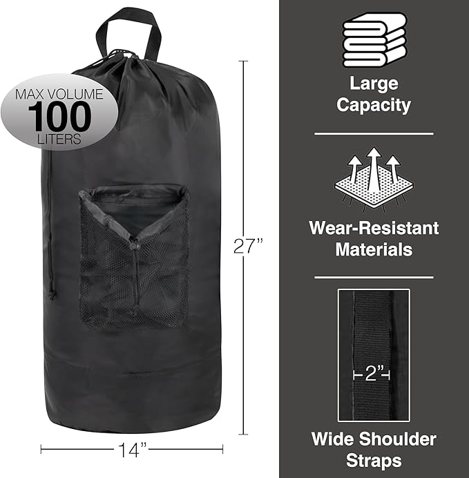 Laundry Bag Backpack with Shoulder Straps and Mesh Pocket Laundry Backpack - Image 2