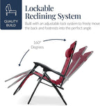 Best Choice Products Oversized Padded Zero Gravity Chair, Folding Outdoor Patio Recliner, XL Anti Gravity Lounger for Backyard w/Headrest, Cup Holder, Side Tray, Polyester Mesh - Burgundy - Image 7