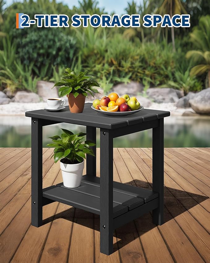 GarveeLife Poly Lumber Rocking Chair Outdoor Set of 4 with 2 Side Table - HDPE High Back Porch Rocker Chairs for Adults - All Weather Resistant Furniture for Patio - Black - Image 5