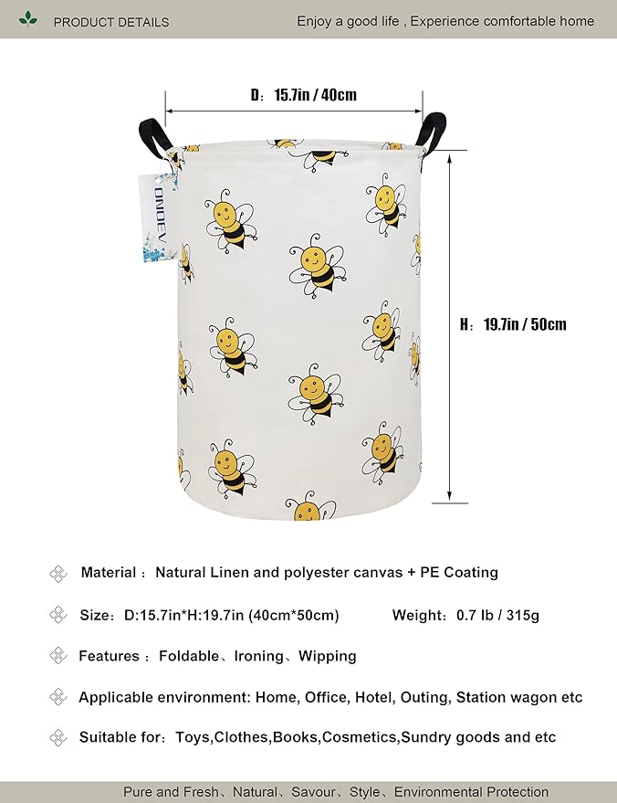 Round Folding Laundry Hamper, Canvas Basket, Nersury Hamper, Suitable - Image 2