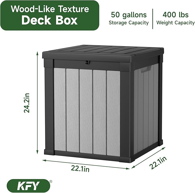 50 gallon deck box,All-weather resin material outdoorstorage box easy to install and portable,Suitable for indoor and outdoor scenes (black and white) - Image 2