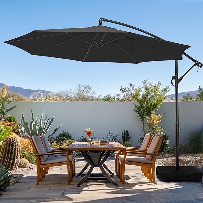 wikiwiki 10ft Patio Umbrella with Base Included, Outdoor Offset Cantilever Umbrella with Sandbag Base for Backyard, Garden and Pool, Easy to Tilt and Crank, Black by WikiwikiPatioUmbrellas