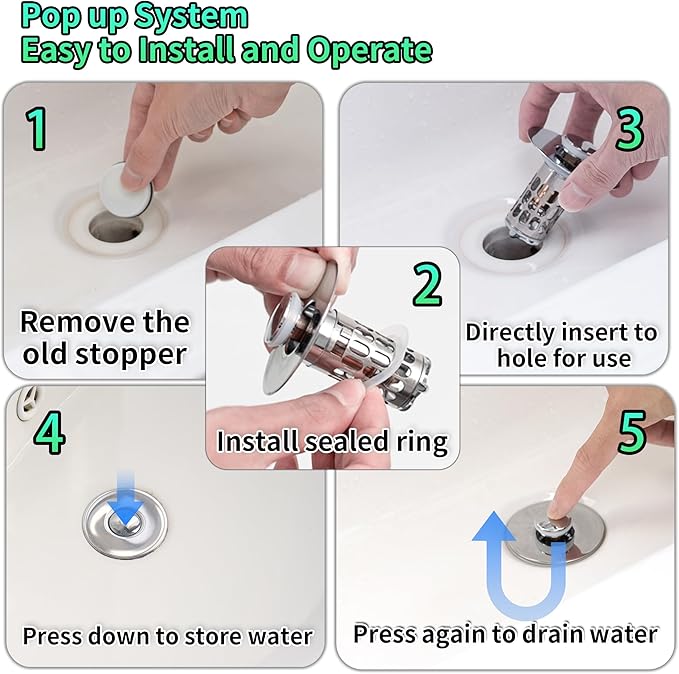 Bathroom Sink Stopper Drain Hair Catcher, 3 in 1 Bathroom Sink Drain Strainer - Image 7