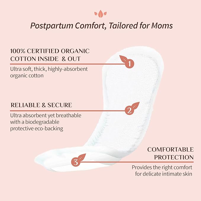 Organyc Hospital Postpartum Pads, 100% Certified Organic Cotton Inside and Out - Image 4