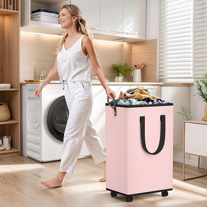 Laundry Basket with Wheels, Collapsible Laundry Baskets, Laundry Hamper with - Image 3