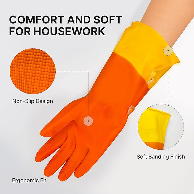 USE FUN Kitchen Rubber Gloves – 100% Natural Latex, Durable Non-Slip Waterproof - Image 2