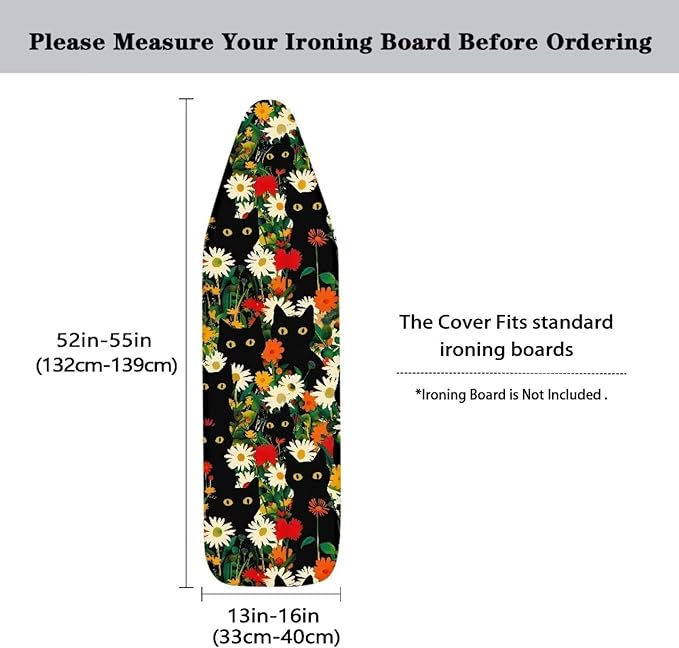Black Cat Floral Ironing Board Covers Standard Washable Ironing Board Protector - Image 5