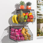 Fruit and Vegetable storage, 2 Set Wall Mounted Wire Baskets, Fruit Basket by Wawocs