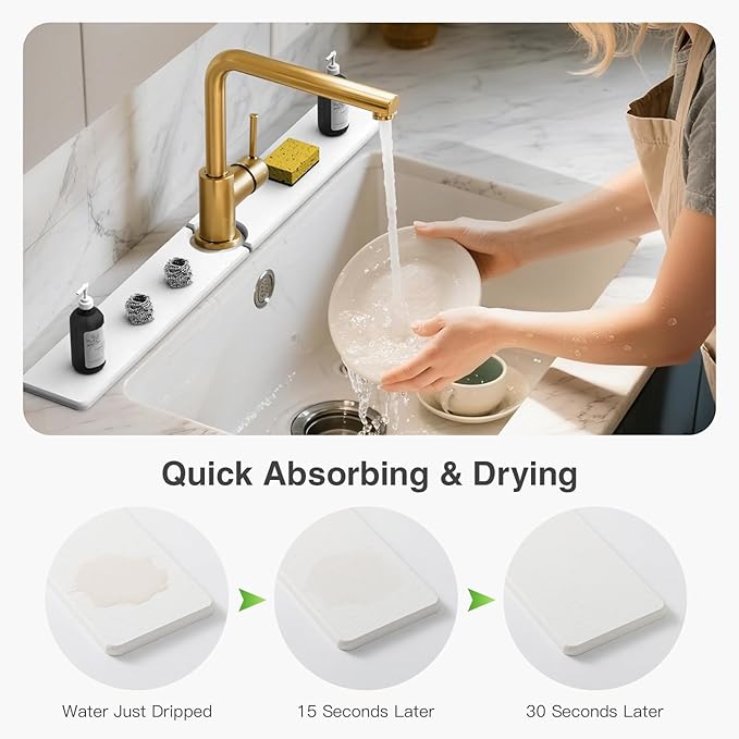 30" x 4" Stone Faucet Mat for Kitchen Sink, Quick Drying Diatomite Sink Tray - Image 3