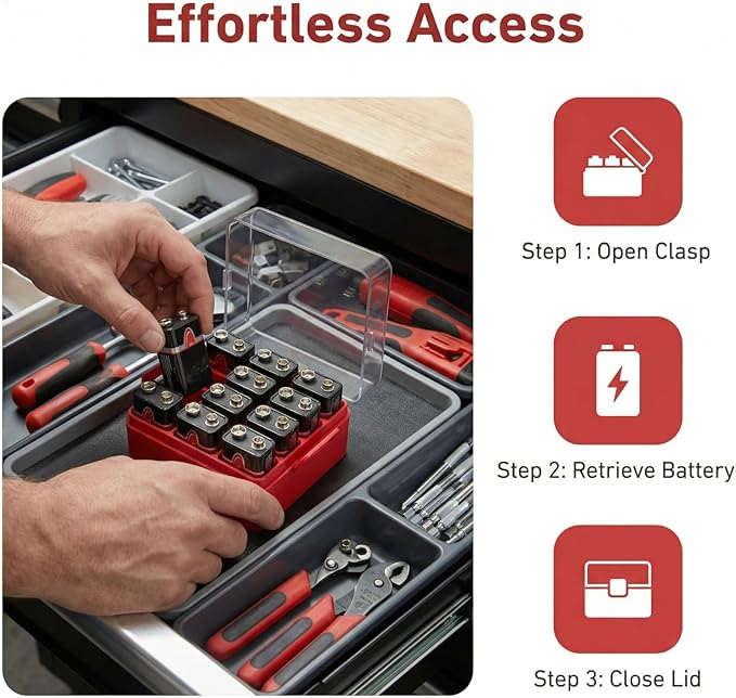 ALCYON Battery Organizer Storage Case, Battery Vault Box Container - Image 6