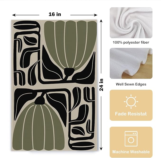 Sage Green Groovy 70s Retro Kitchen Towels Set of 2 - Image 5