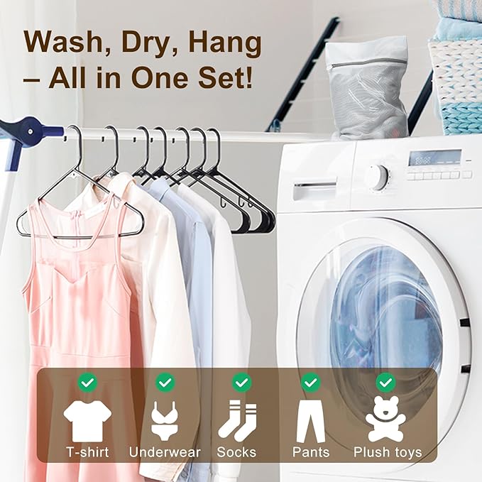 HOUSE DAY Black Plastic Hangers 60 Pack & Medium Mesh Laundry Bags 3 Pack - Image 7