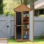 PetsCosset Outdoor Storage Cabinet Waterproof, Outdoor Storage Shed with Shelves, Wood & Metal Patio Backyard Garden Storage Cabinet Tool Organizer for Outside - Image 3