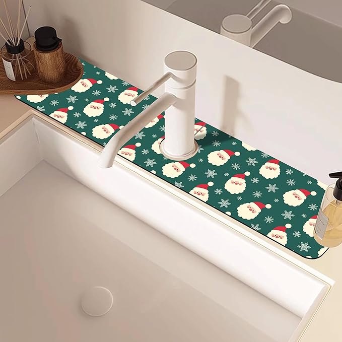 Christmas Kitchen Sink Splash Guard Mat Santa Claus and Snowflakes Sink Splash - Image 2