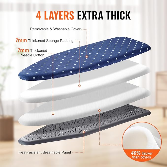 VEVOR Ironing Board with Bottom Storage Tray, Thickened 4 Layers Iron Board - Image 3