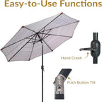 Sunnydaze Outdoor Patio Umbrella - Polyester Table Market Umbrella with Push-Button Tilt and Crank - 8 Sturdy Ribs - Awning Stripe - 9ft - Image 2